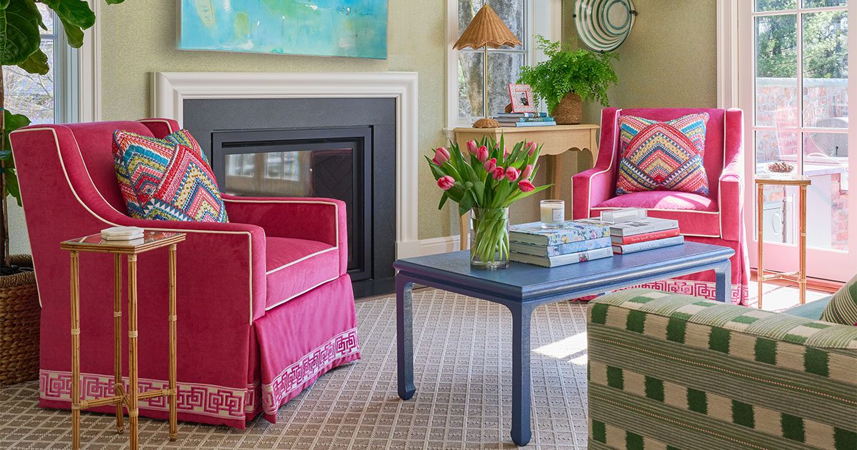 The Lewis Design Group Living Room with Pink Chair